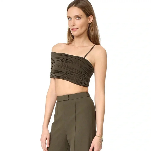 AQ/AQ NWT Military Green Slinky One Shoulder Crop Top Cedarne Cropped - Picture 5 of 8